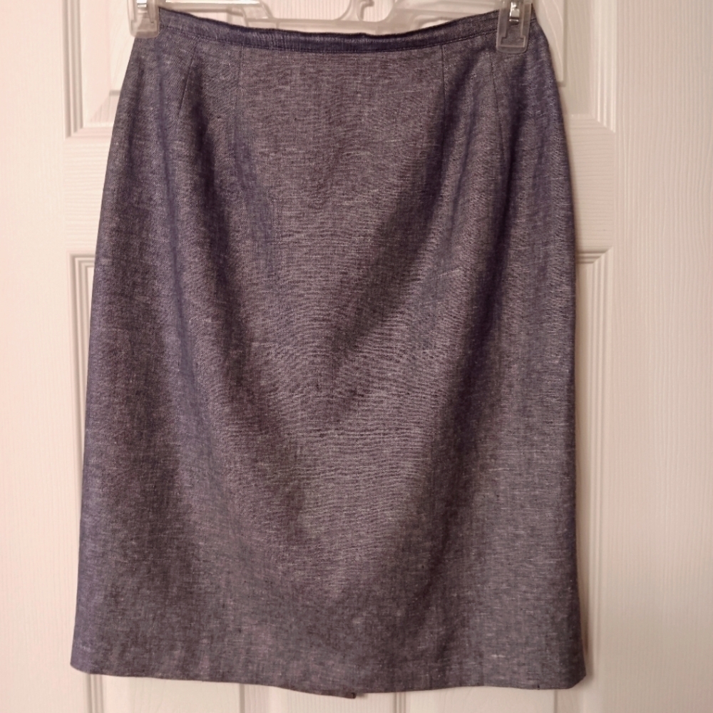 Harve' Benard Women's Linen Blend Blue Chambray Above Knee Pencil Skirt size 6